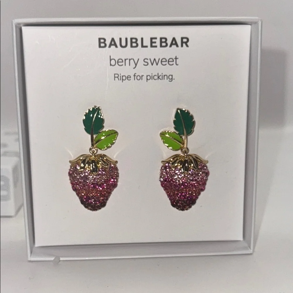BaubleBar Pink and Green Strawberry Berry Earrings